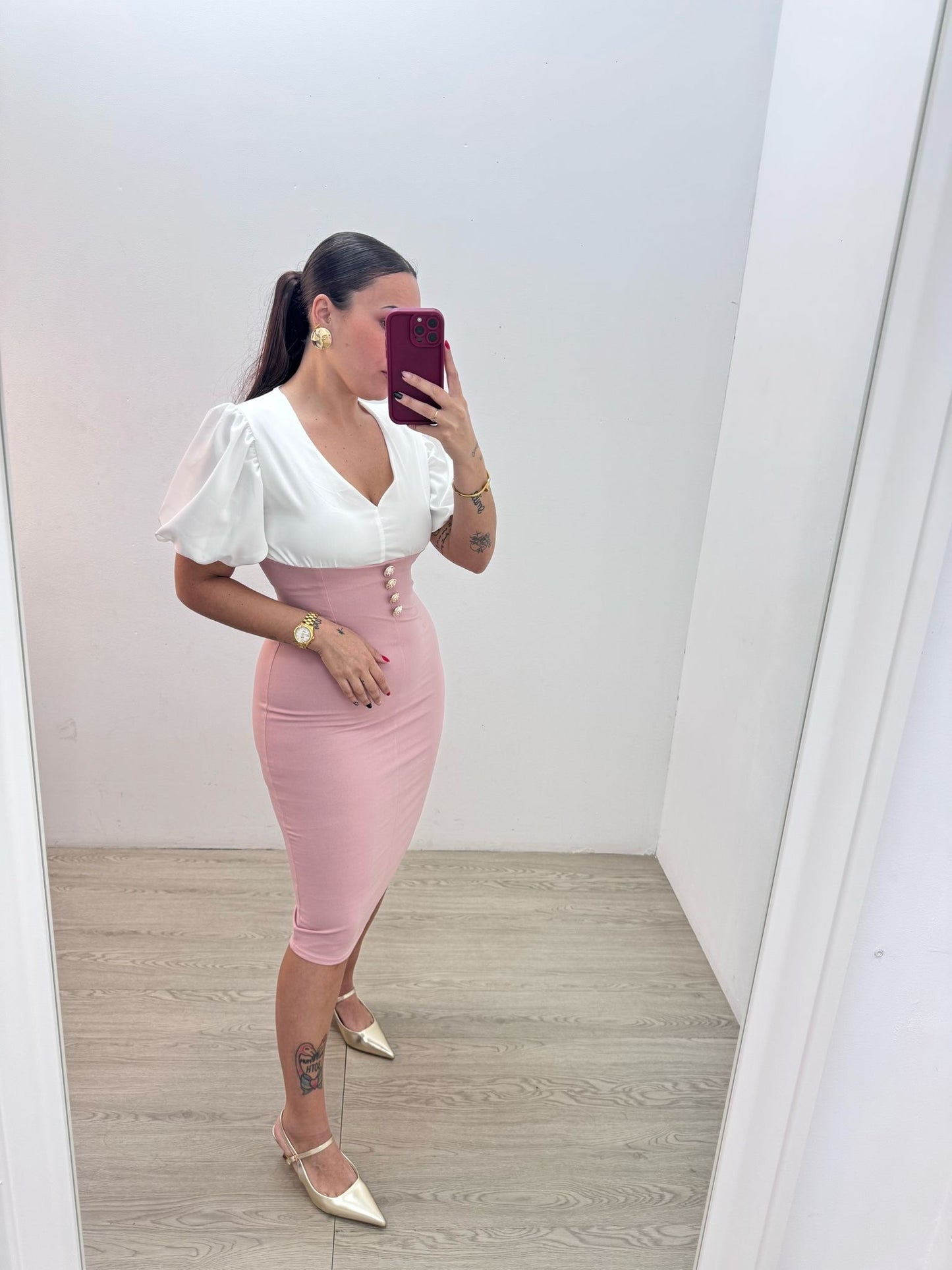 Vestido Blanco y Rosa