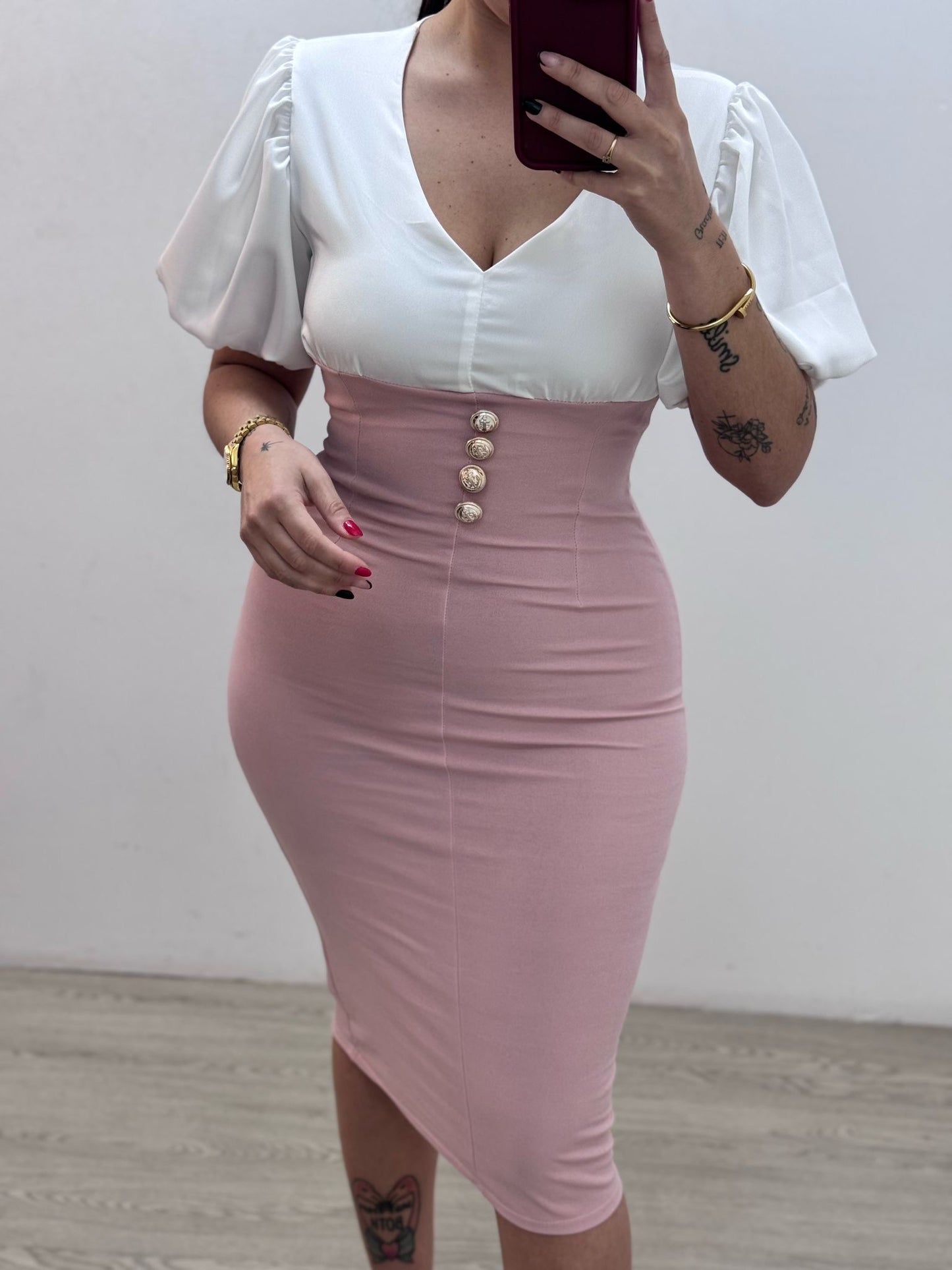 Vestido Blanco y Rosa