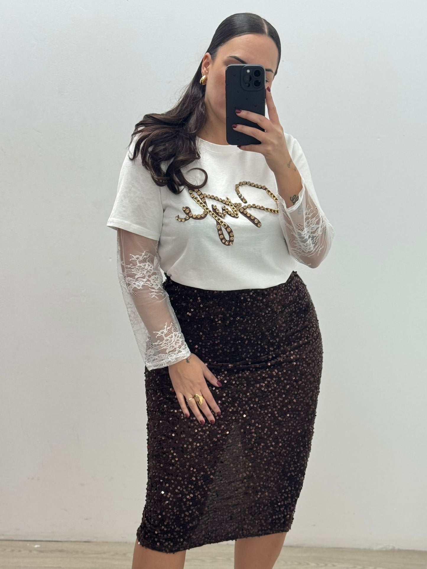 Camiseta Manga Encaje Blanca