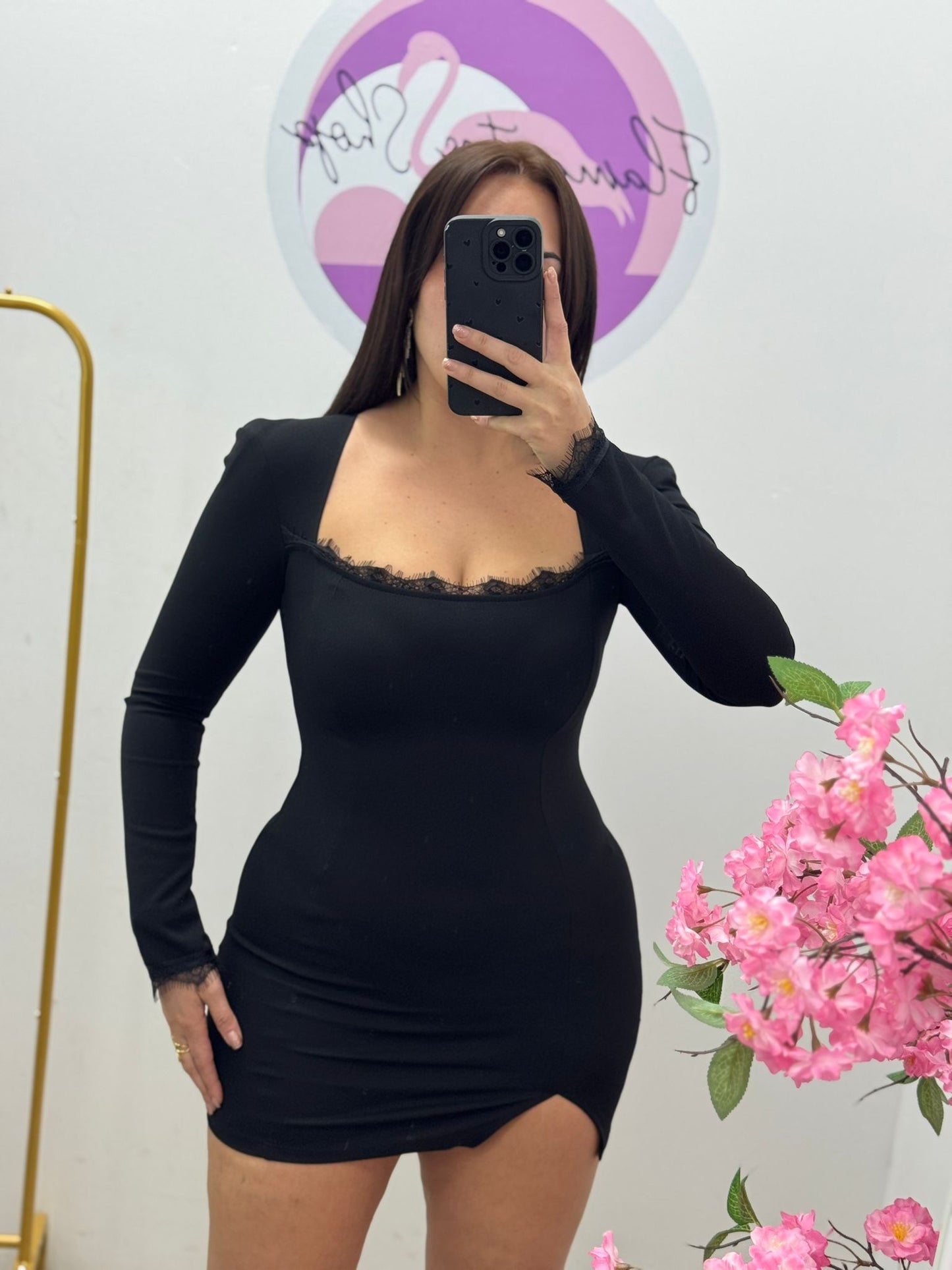 Vestido Licra Negro Encaje