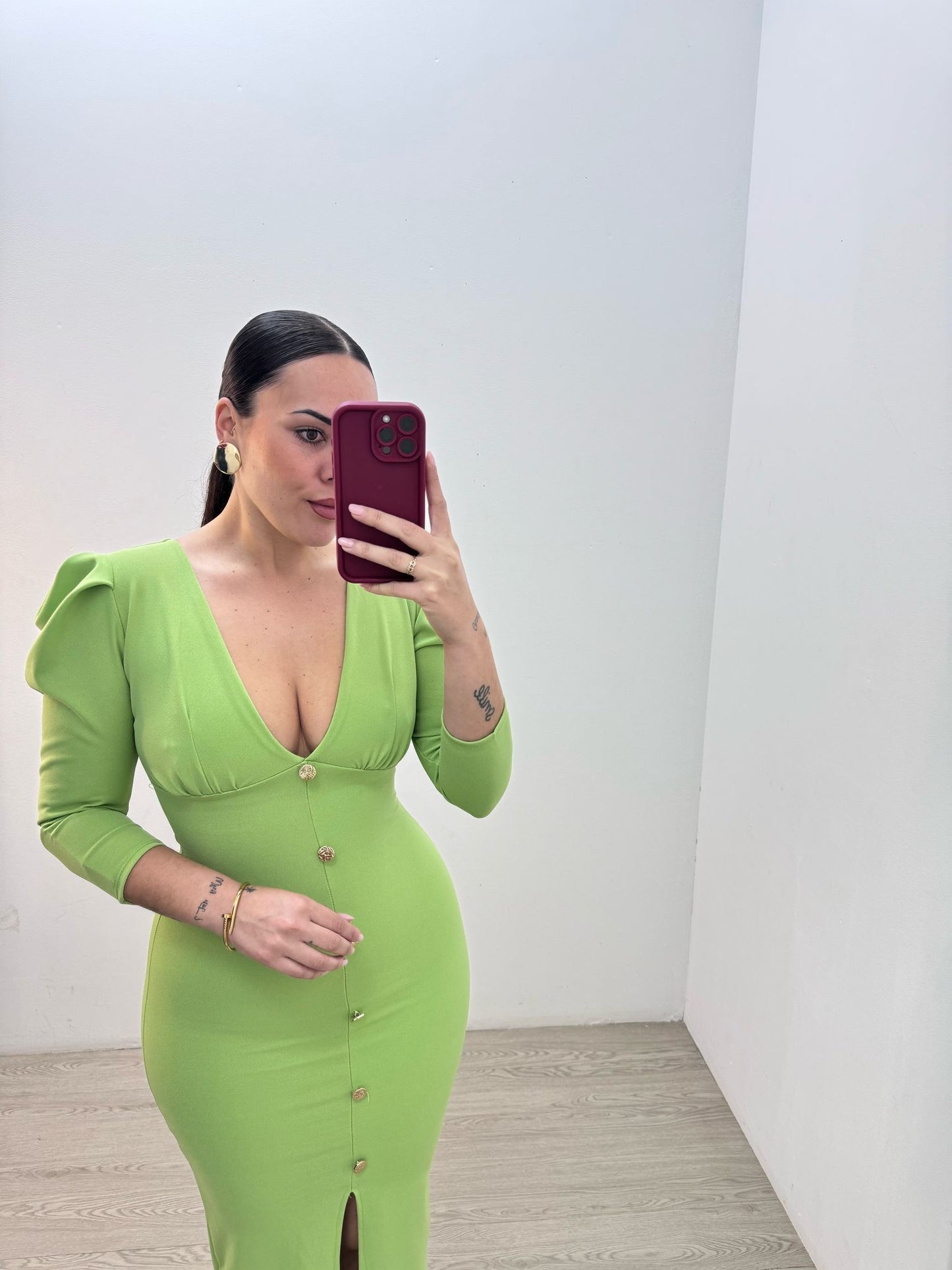 Vestido Botones Verde