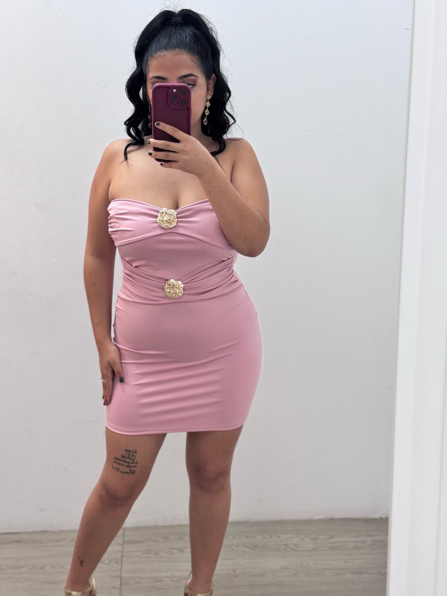 Vestido Rosa Apliques