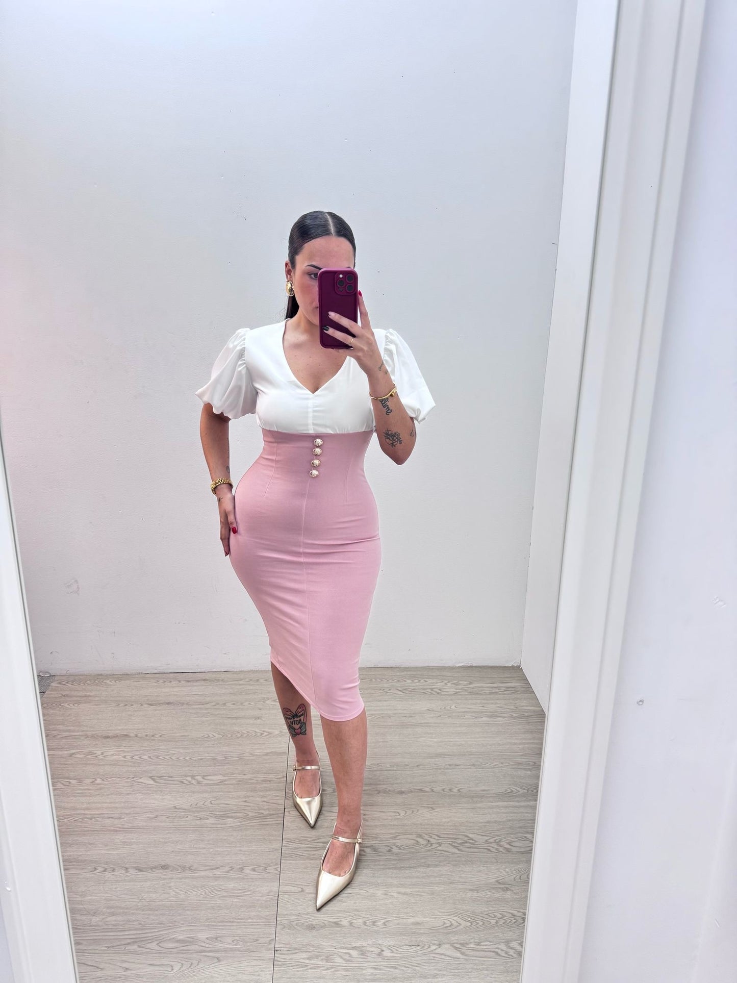 Vestido Blanco y Rosa