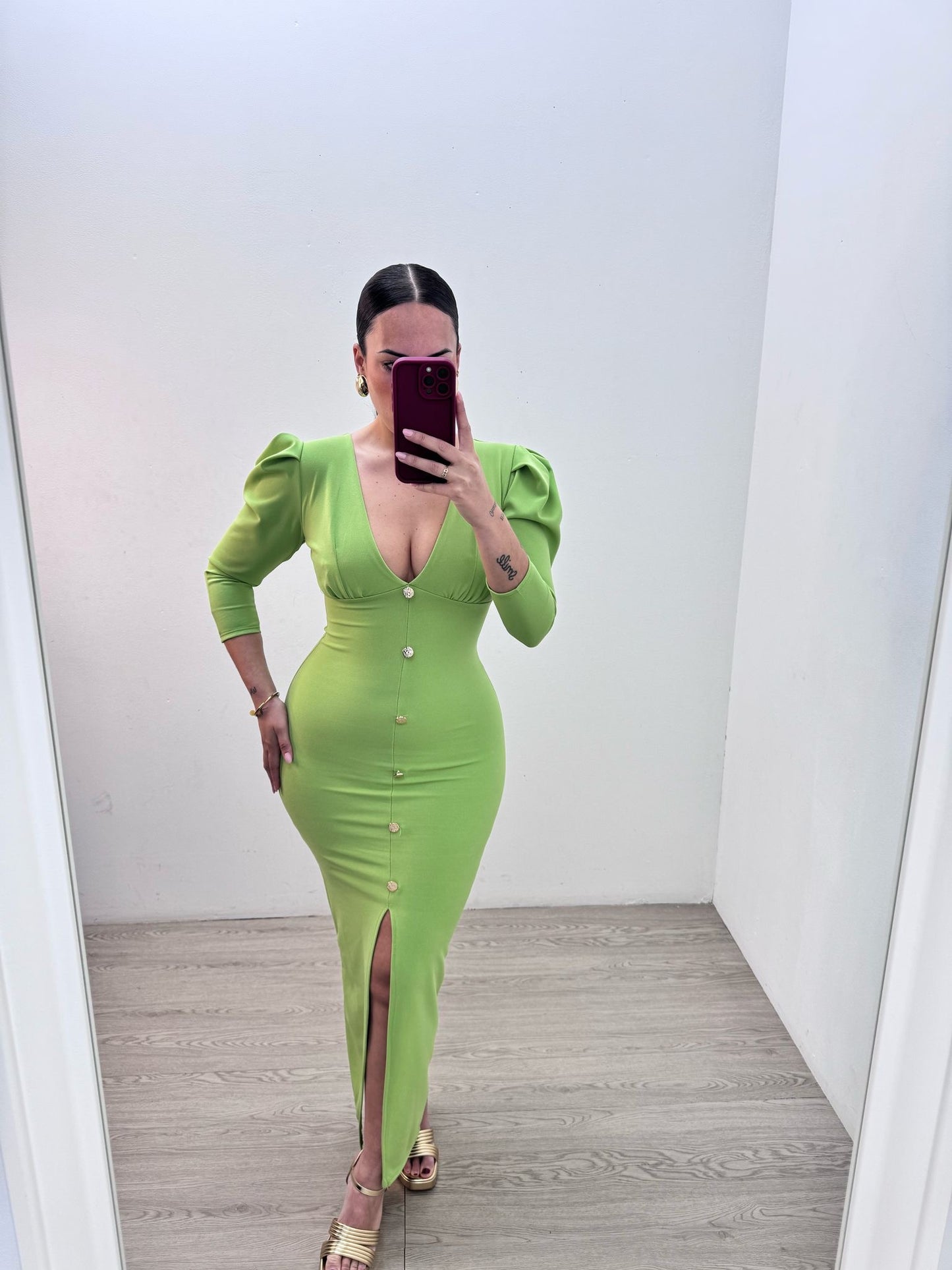 Vestido Botones Verde