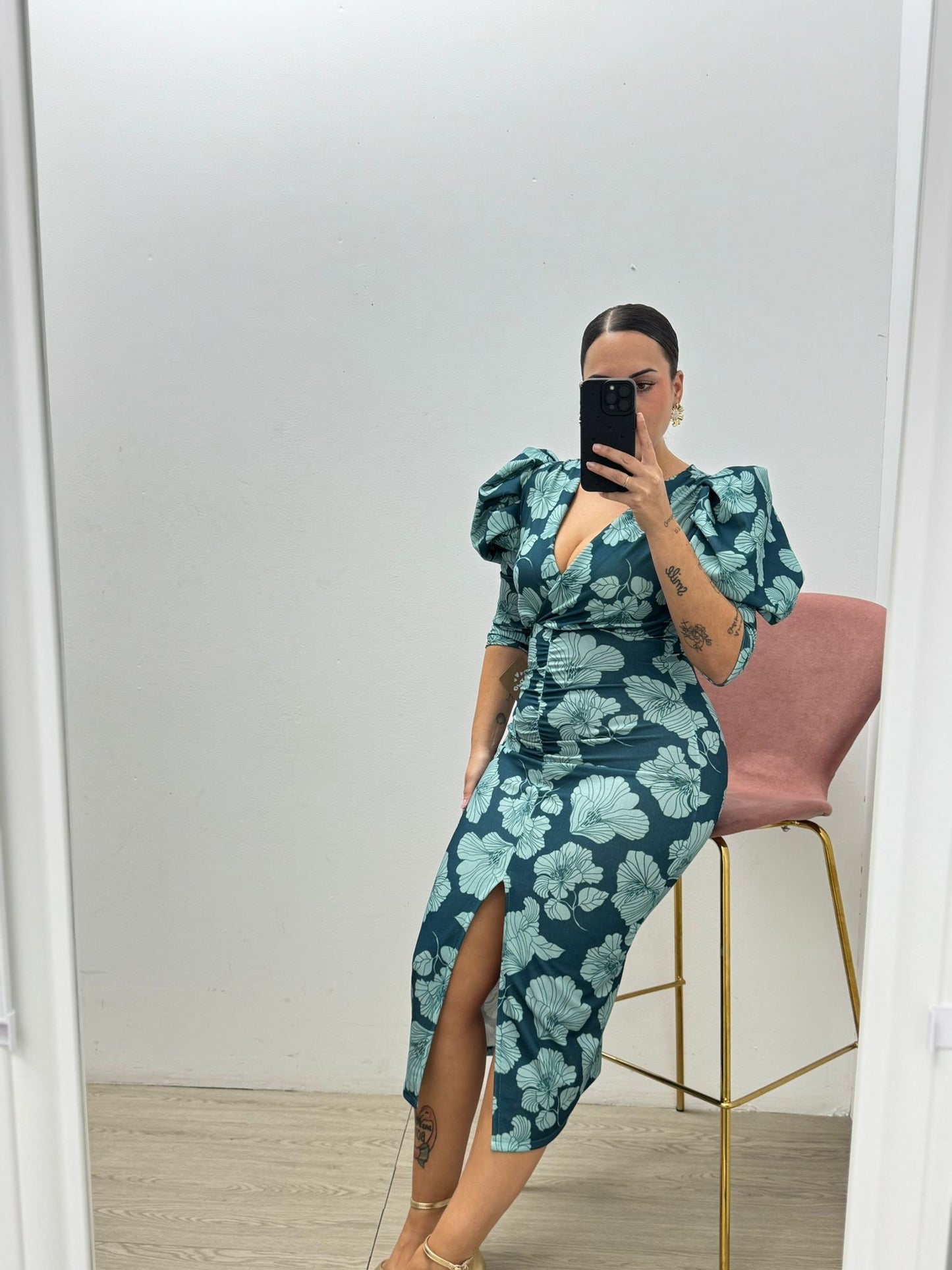 Vestido Evento Estampado Agua