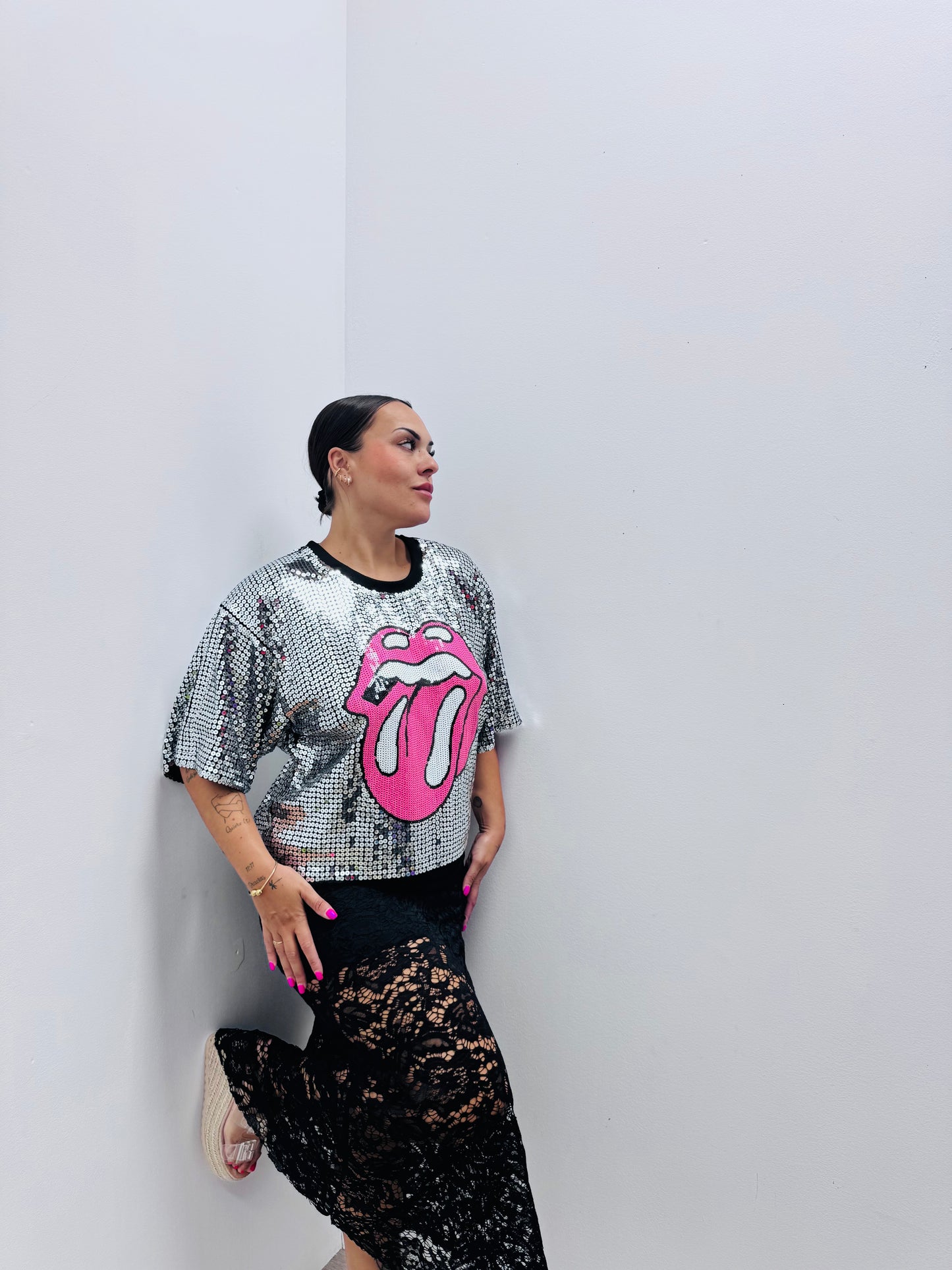 Camiseta brillo plata