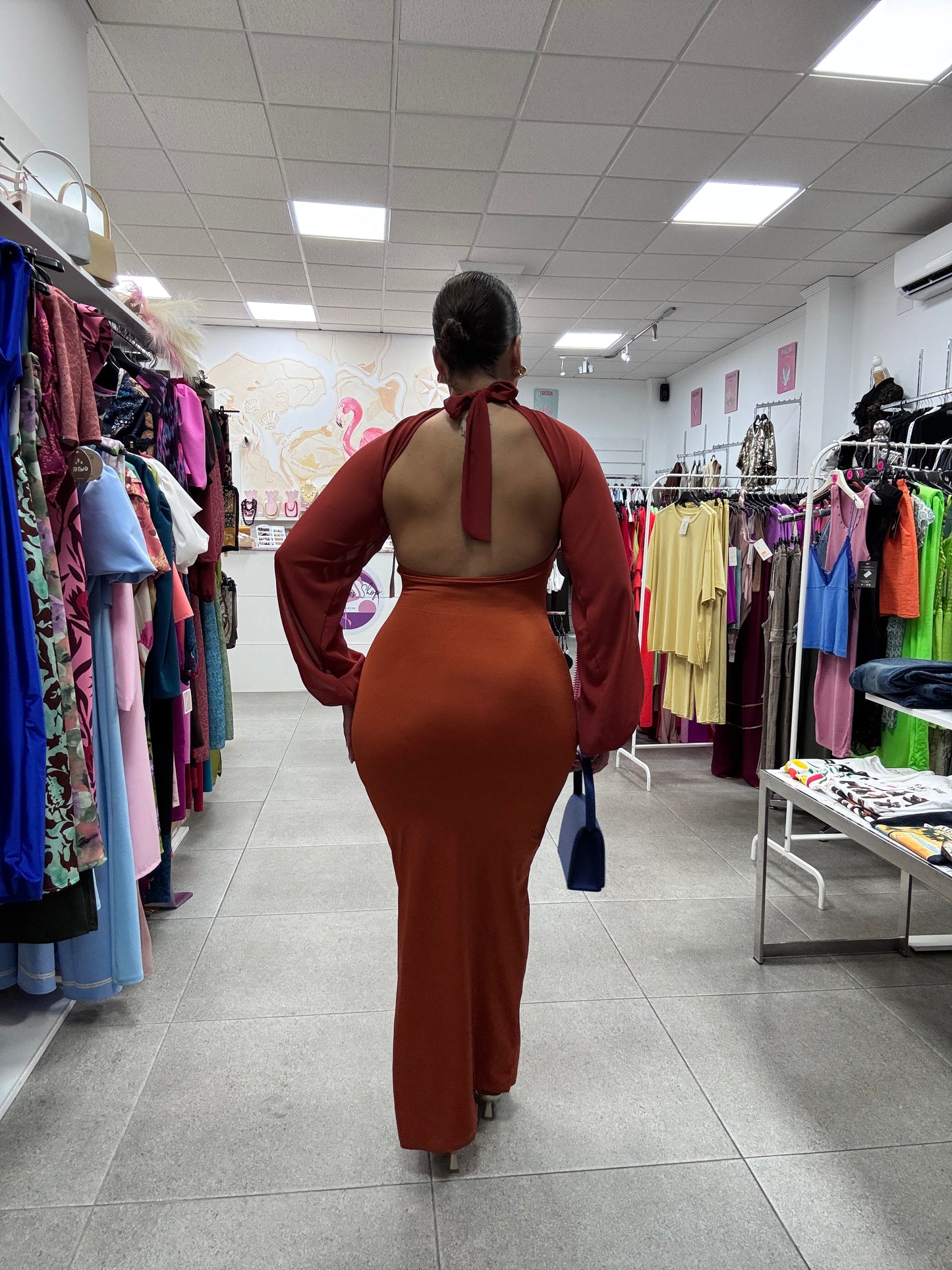 Vestido Evento caldera con manga de gasa