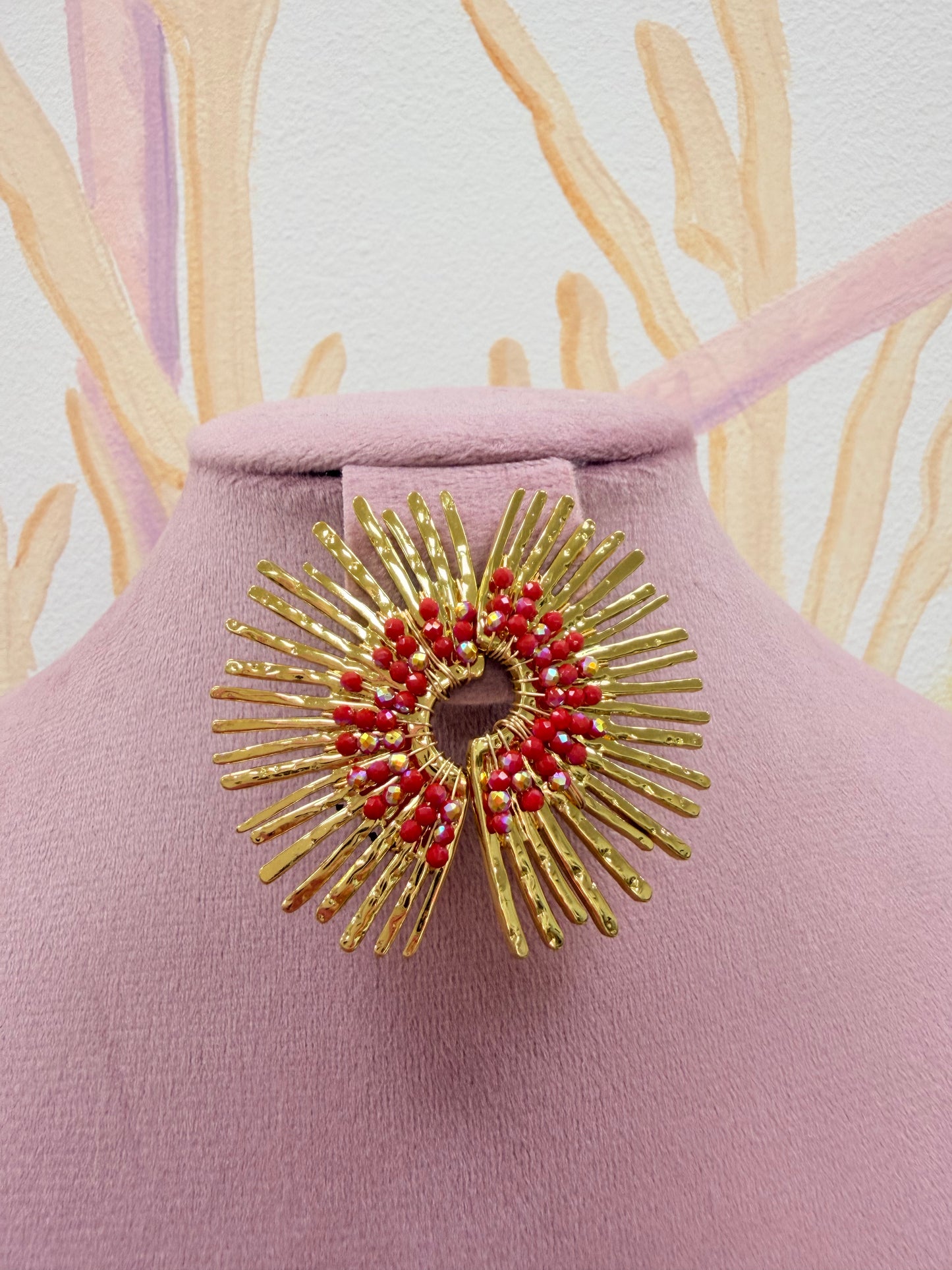 PENDIENTES DORADO ROJO