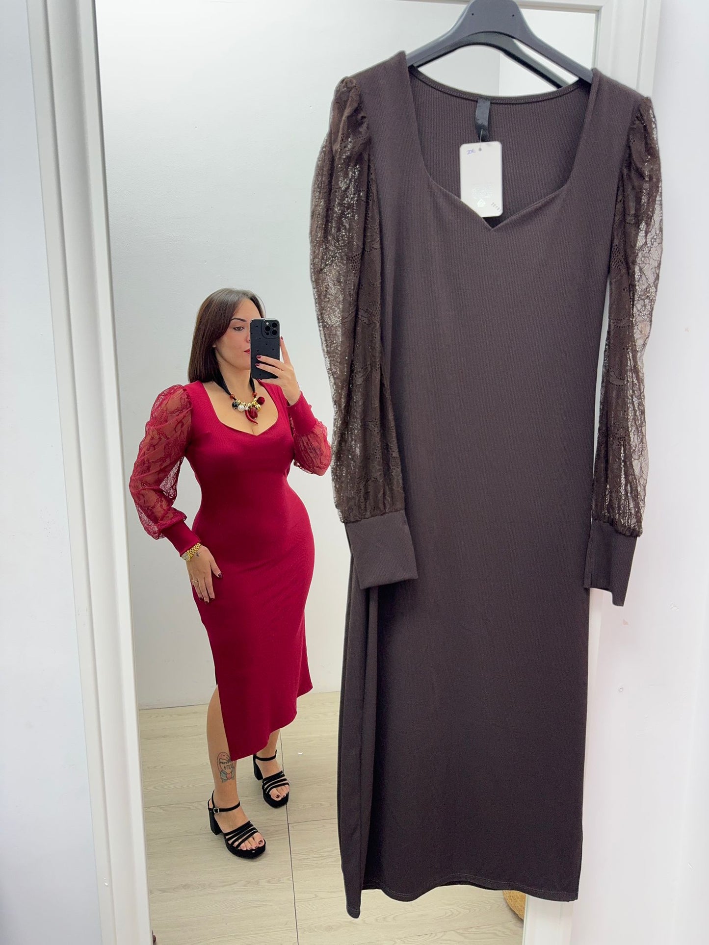 Vestido Mangas Encaje