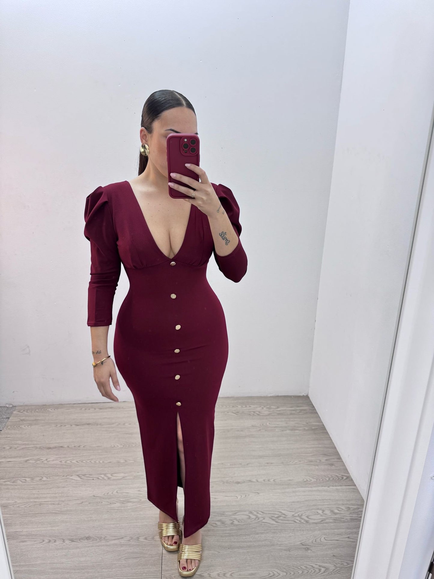 Vestido Botones Burdeos