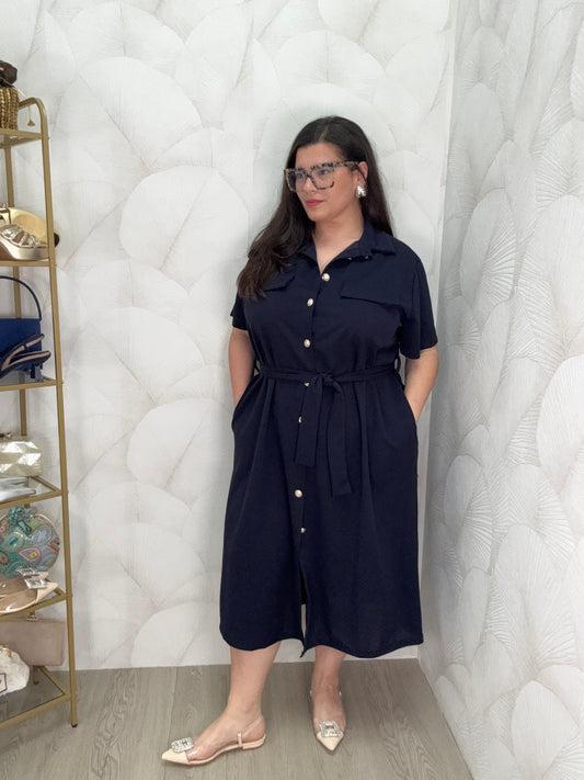VESTIDO ABOTONADO AZUL MARINO