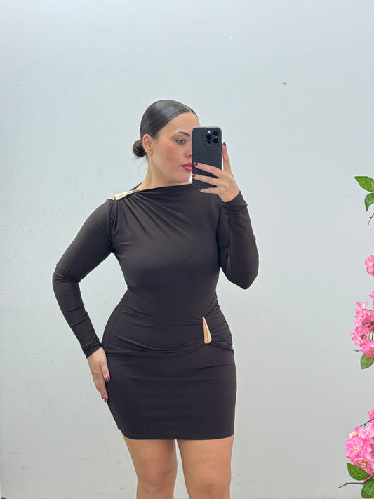 Vestido Marrón Aplique