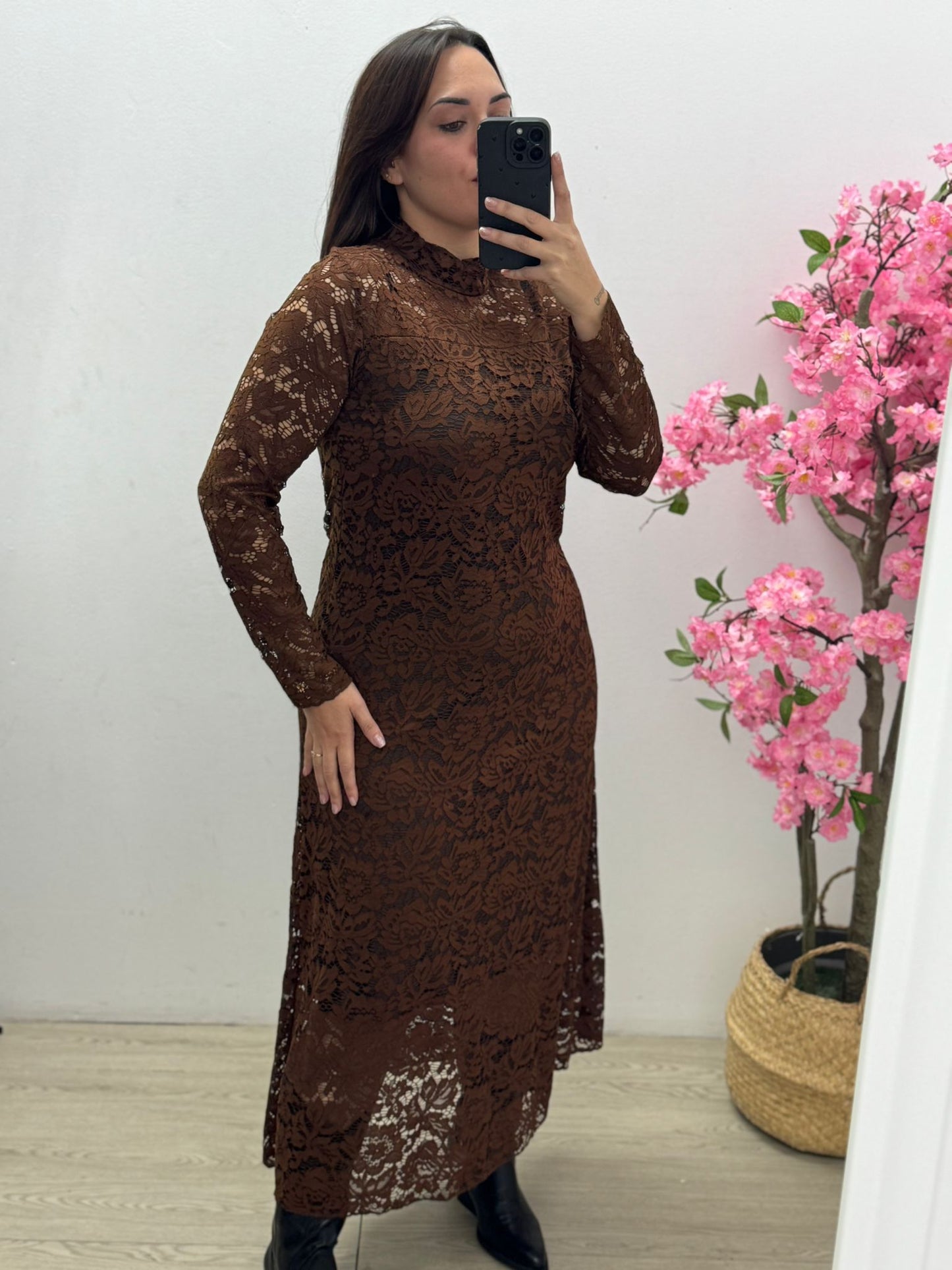 Vestido Encaje Marrón