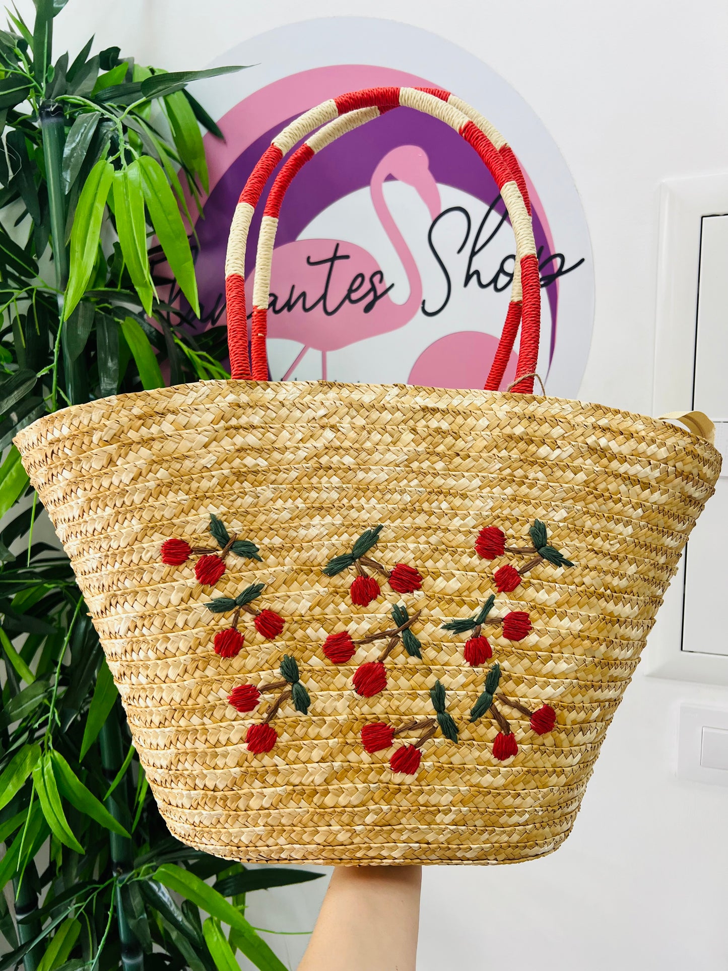 Bolso Cesta Rafia Cerezas