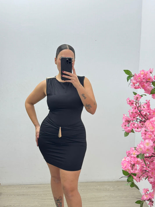 Vestido Negro Aplique Licra