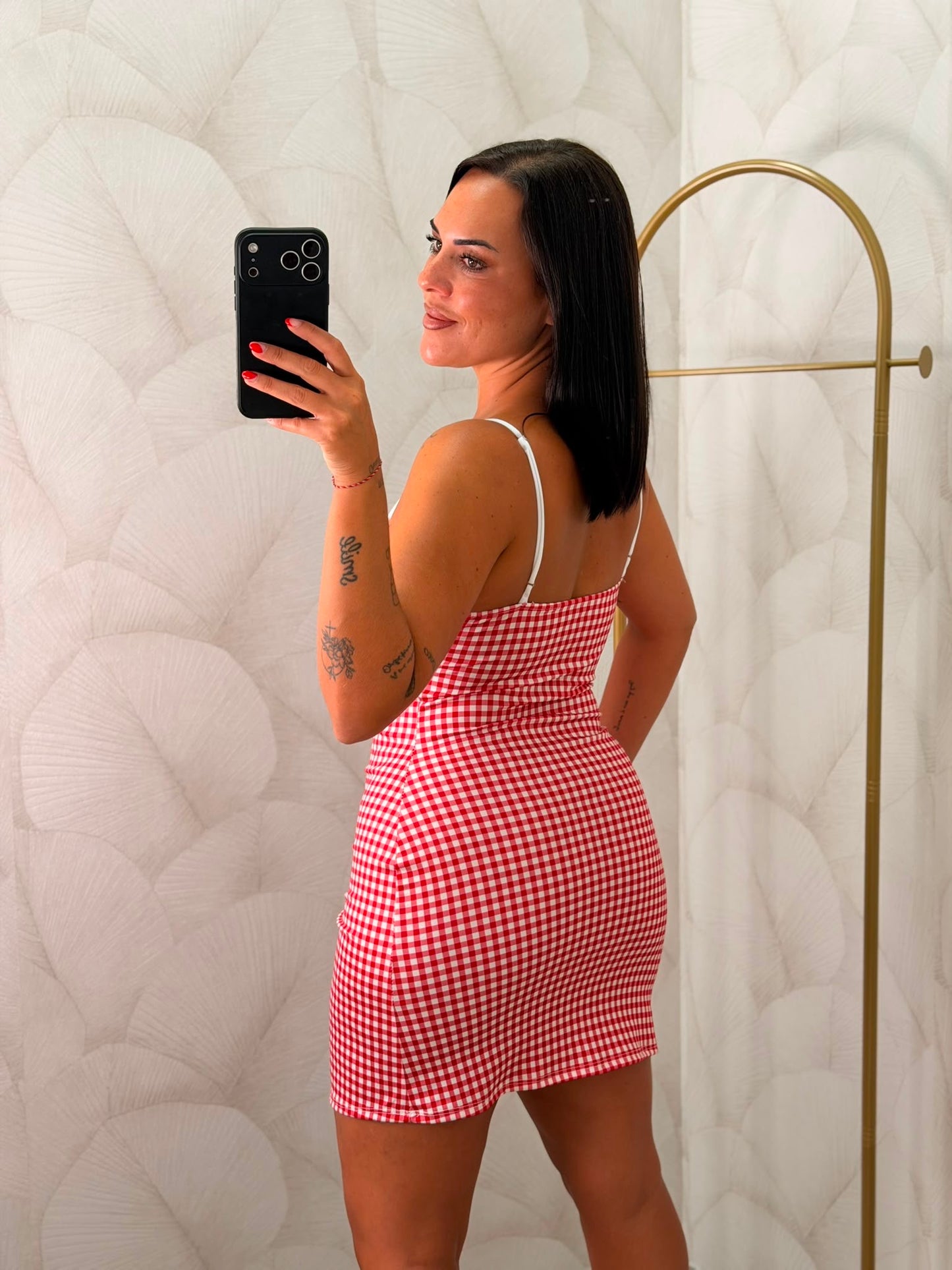 VESTIDO CUADRITOS ROJO