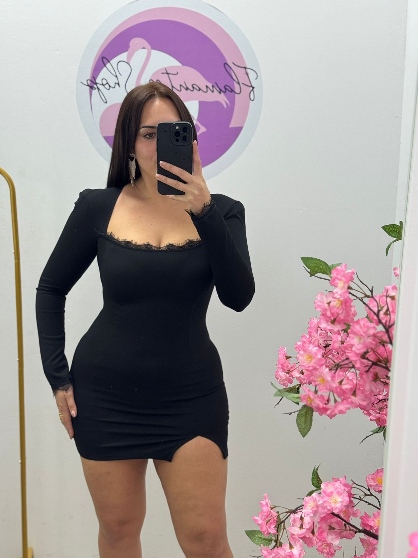 Vestido Licra Negro Encaje