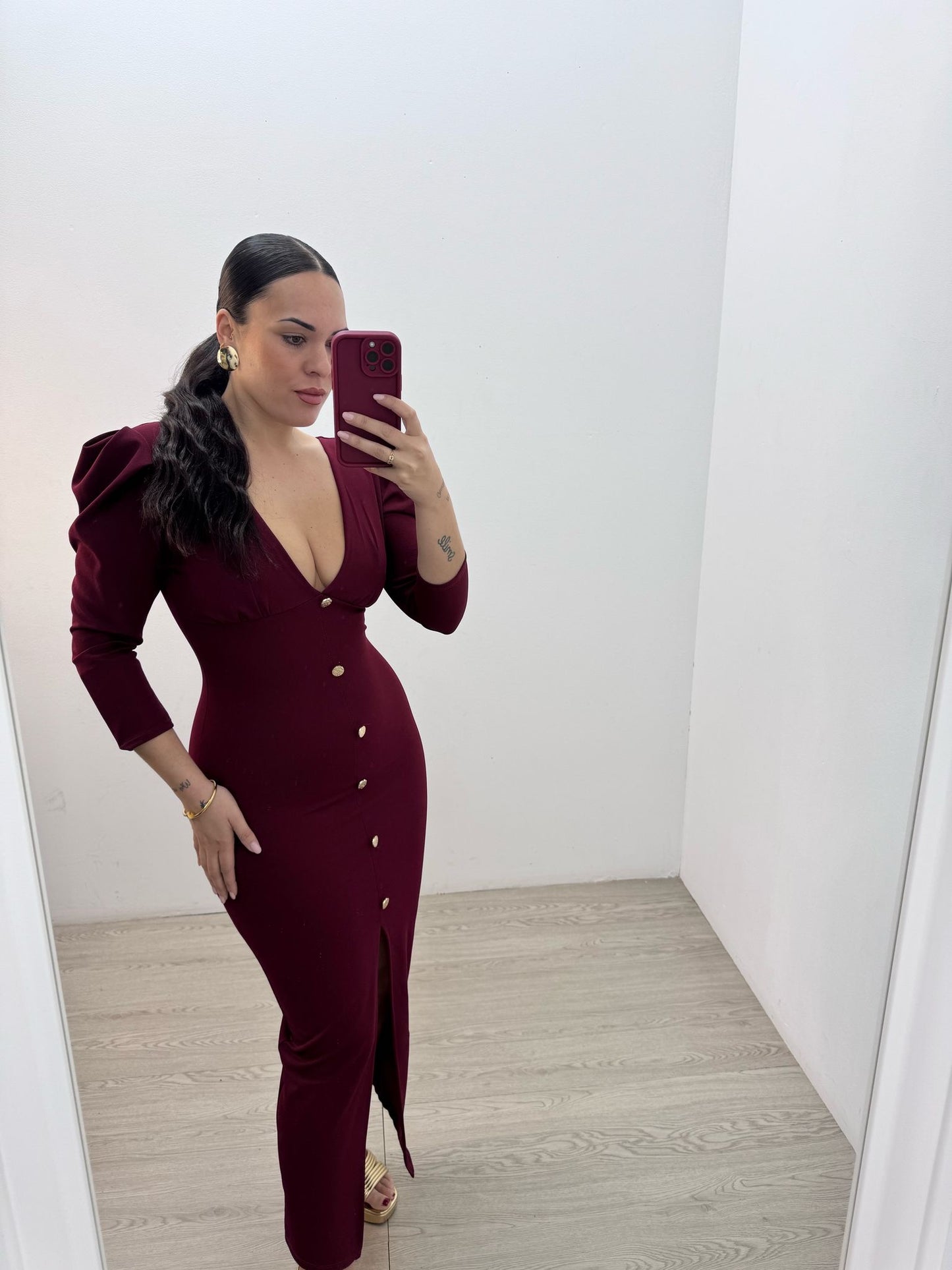 Vestido Botones Burdeos