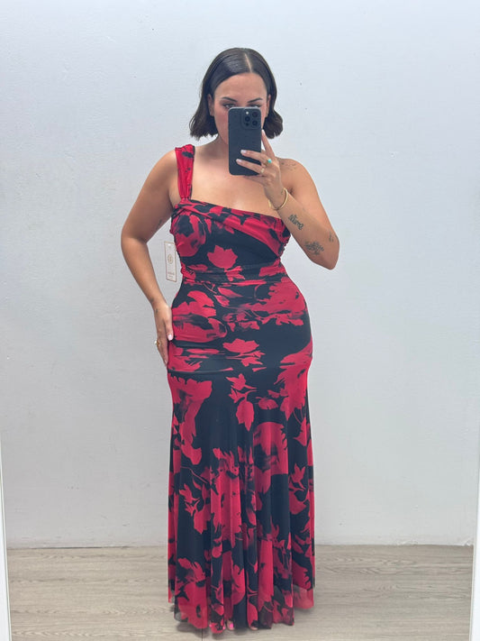 Vestido Evento Negro y Rojo