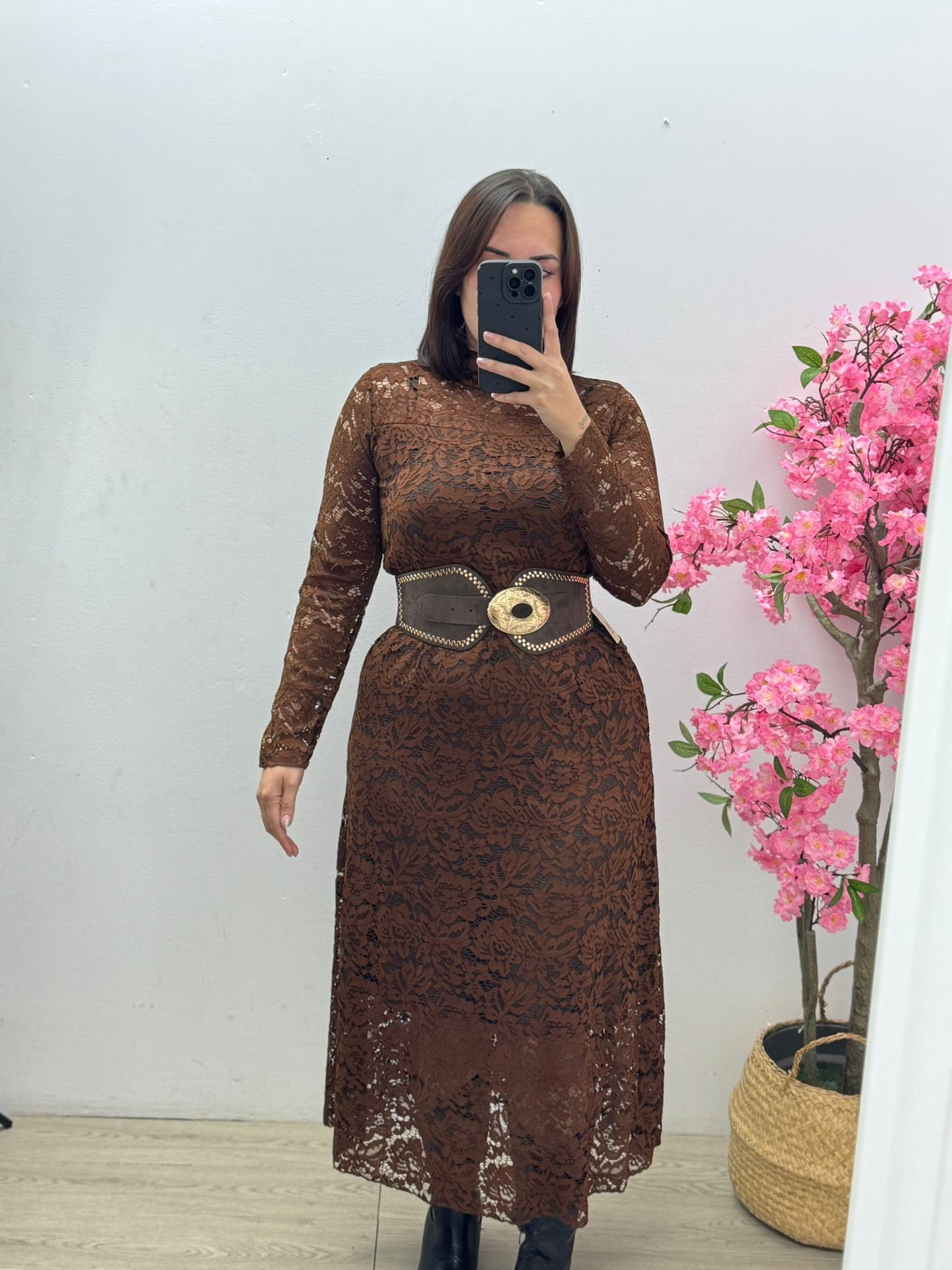 Vestido Encaje Marrón