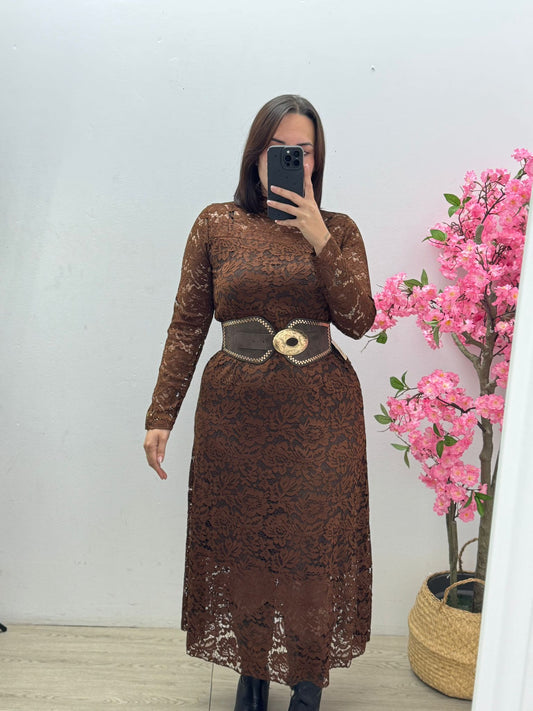 Vestido Encaje Marrón