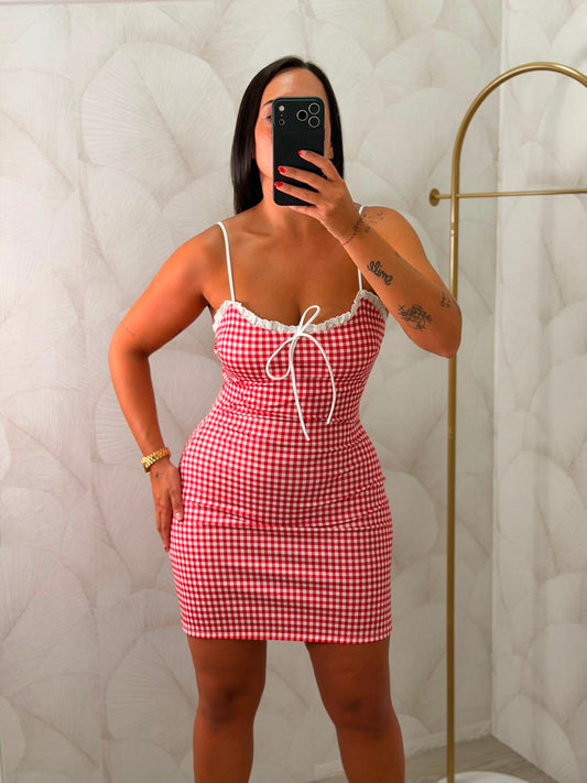 VESTIDO CUADRITOS ROJO