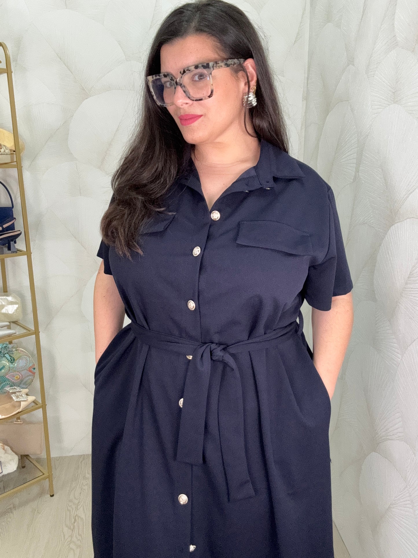 VESTIDO ABOTONADO AZUL MARINO