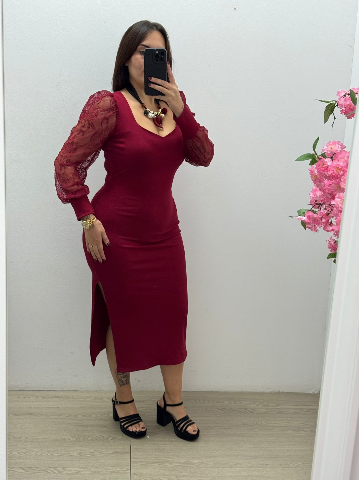 Vestido Mangas Encaje