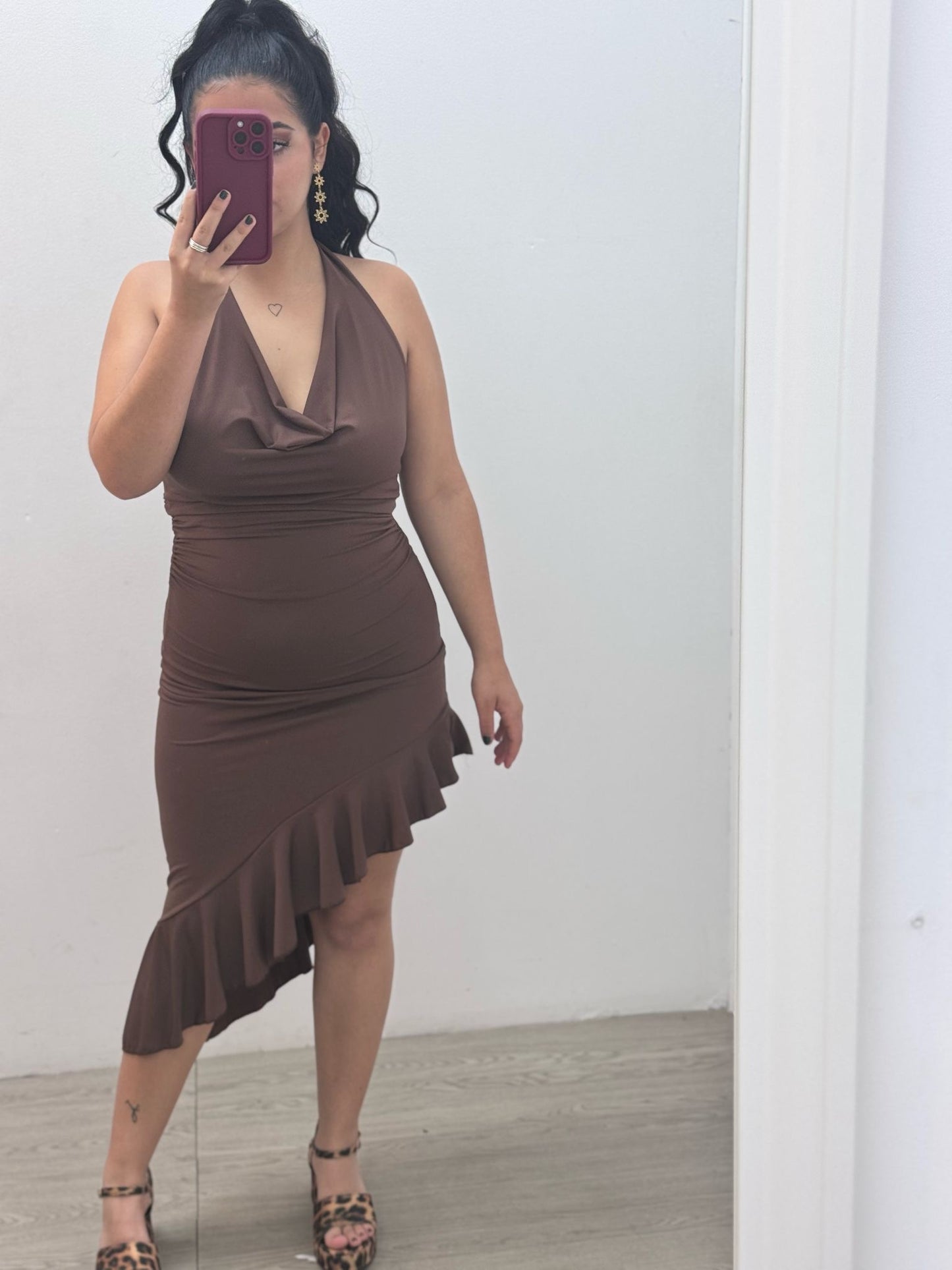 Vestido Volante Marrón