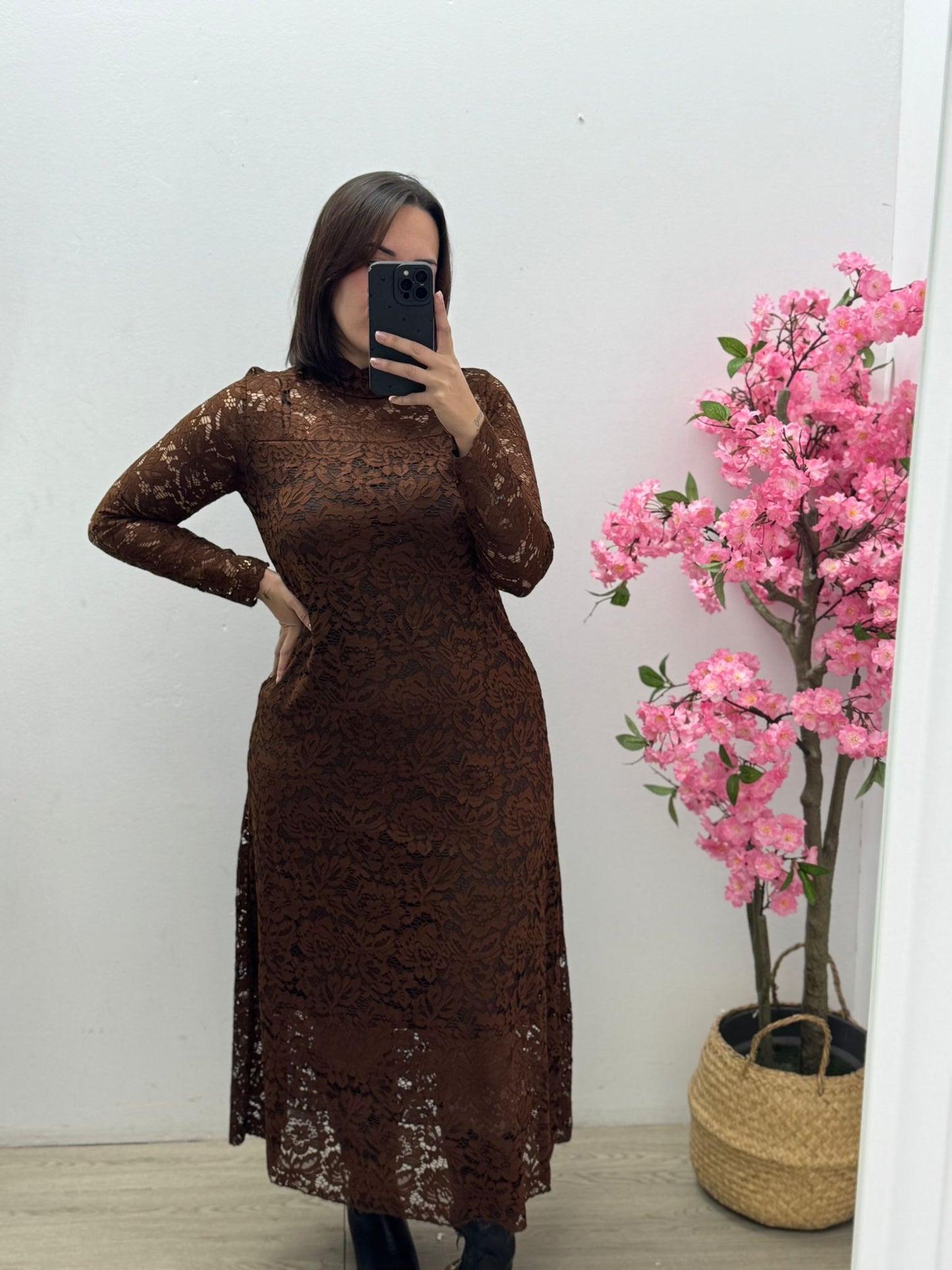 Vestido Encaje Marrón
