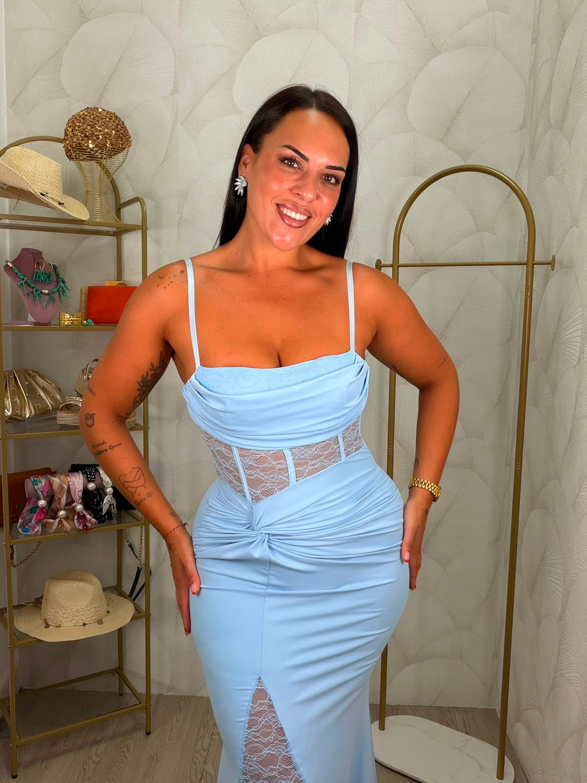 VESTIDO LARGO CELESTE