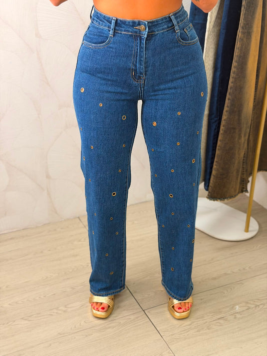 PANTALÓN VAQUERO TACHUELAS AROS