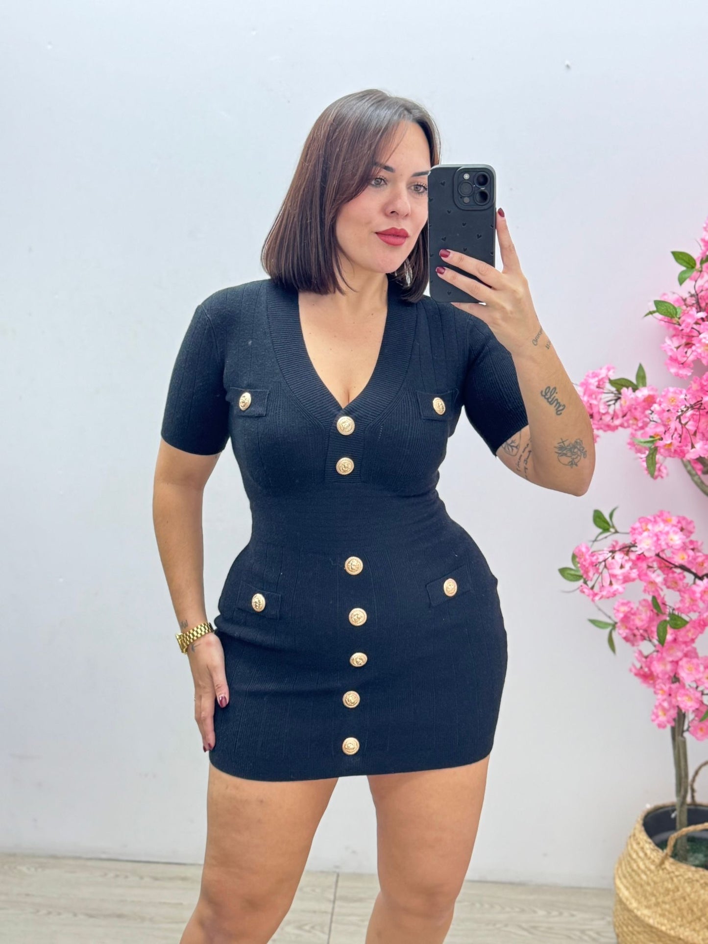 Vestido Negro Botones