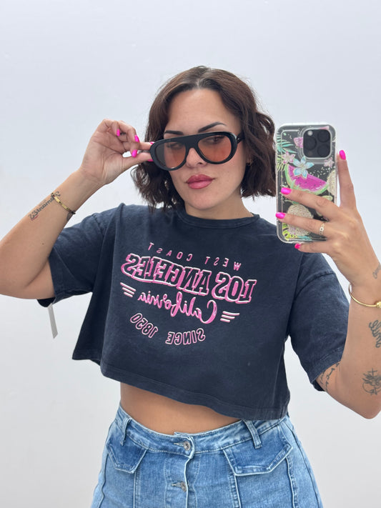 Camiseta corta efecto lavado los ángeles