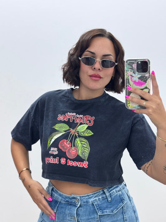 Camiseta corta  efecto lavado cereza