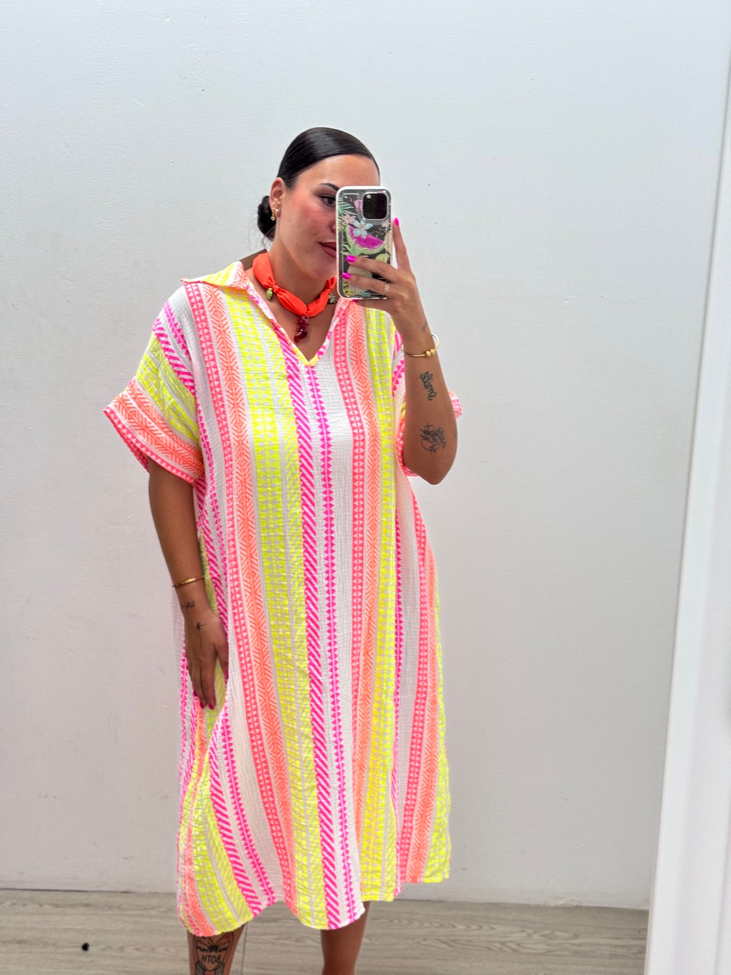 Vestido bambula colores manga corta