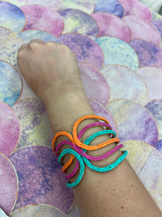 BRAZALETE ACERO-RAFIA TRENZADO COLOR