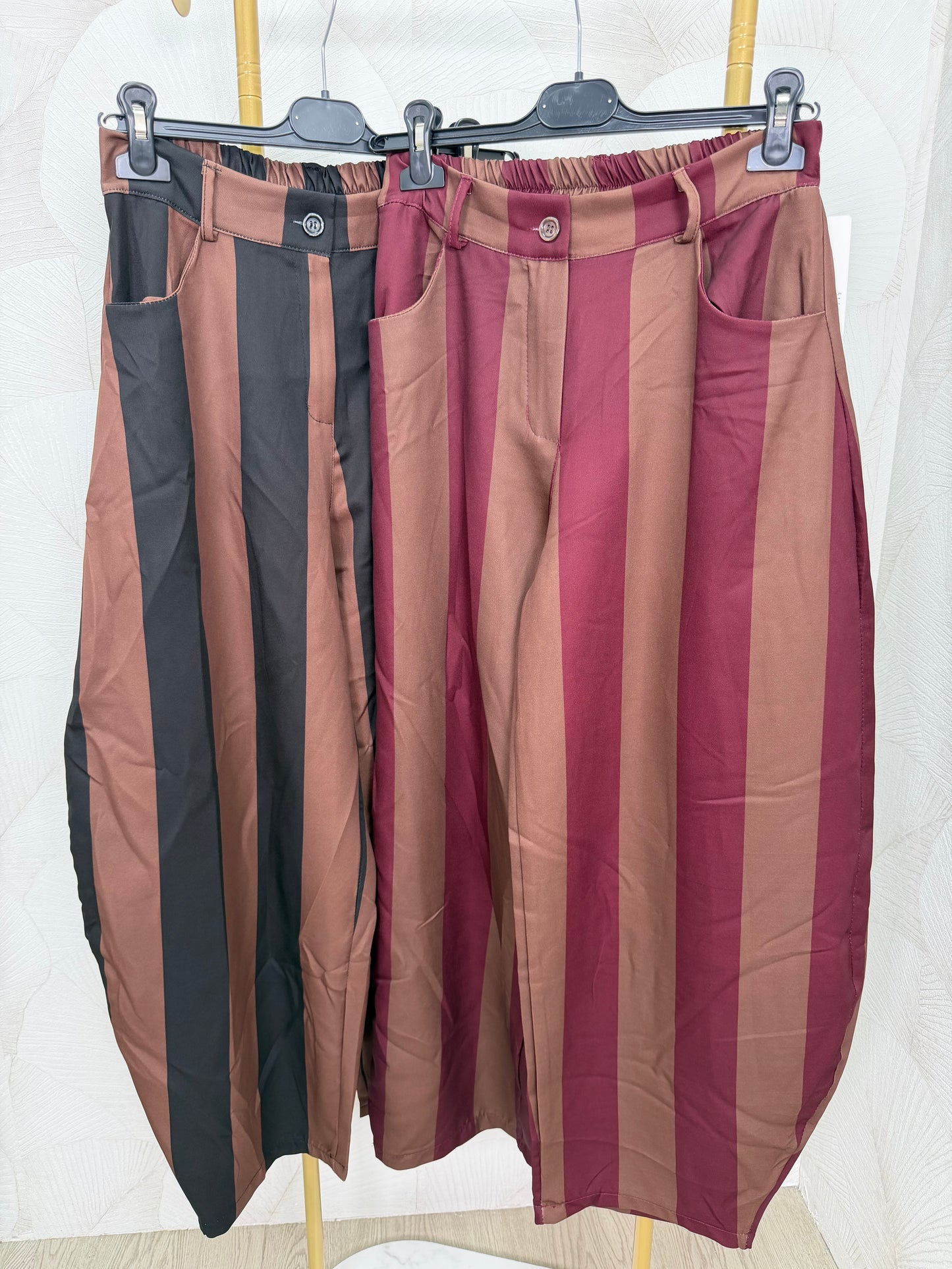 PANTALÓN BALLON RAYAS COMBINADAS MARRÓN