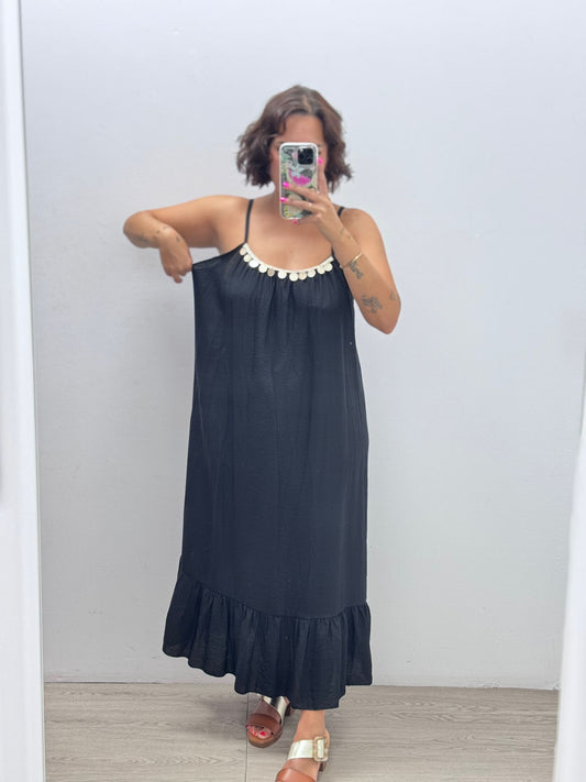 Vestido tira dorada