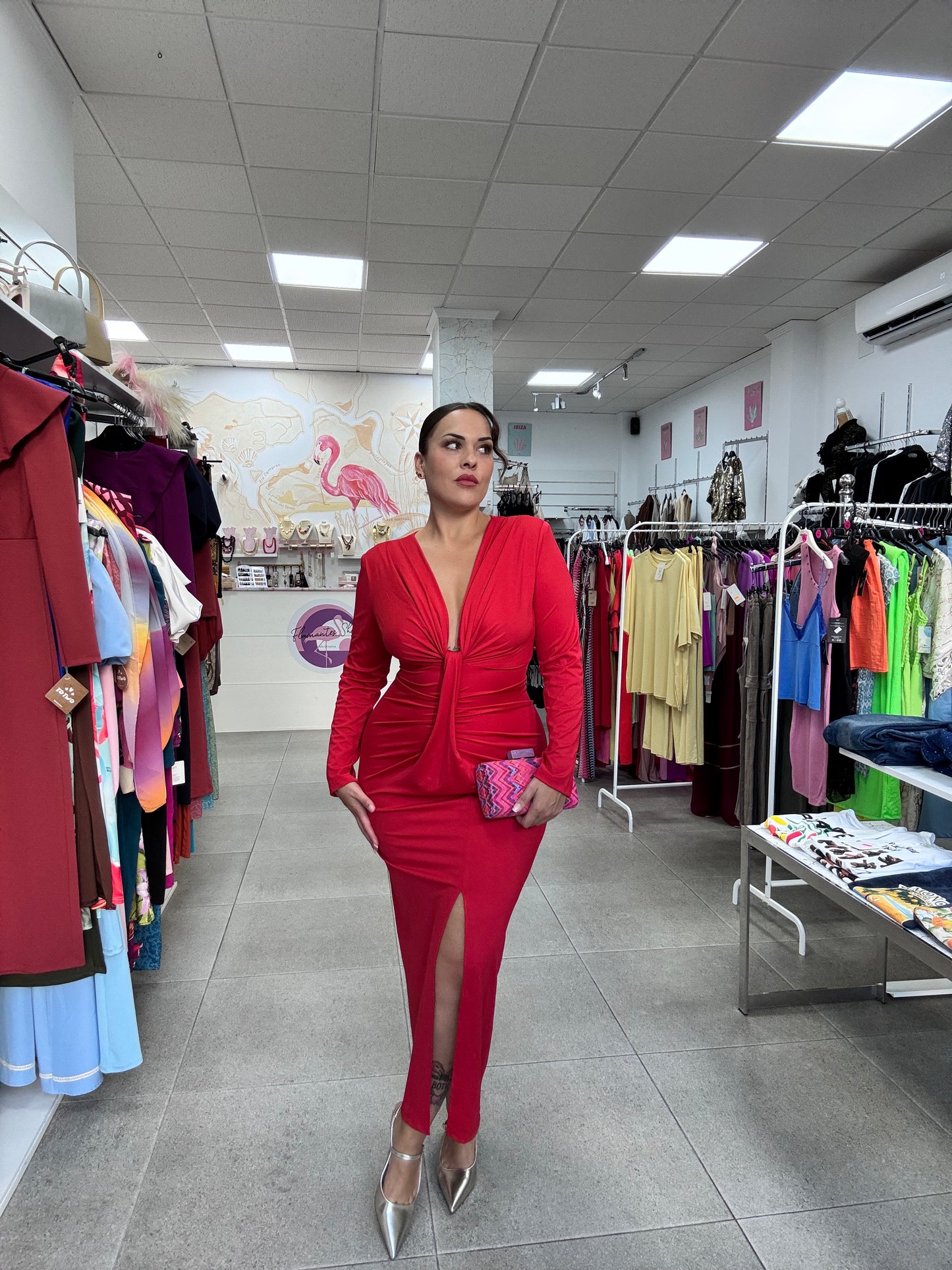 Vestido Evento licra fiesta manga larga