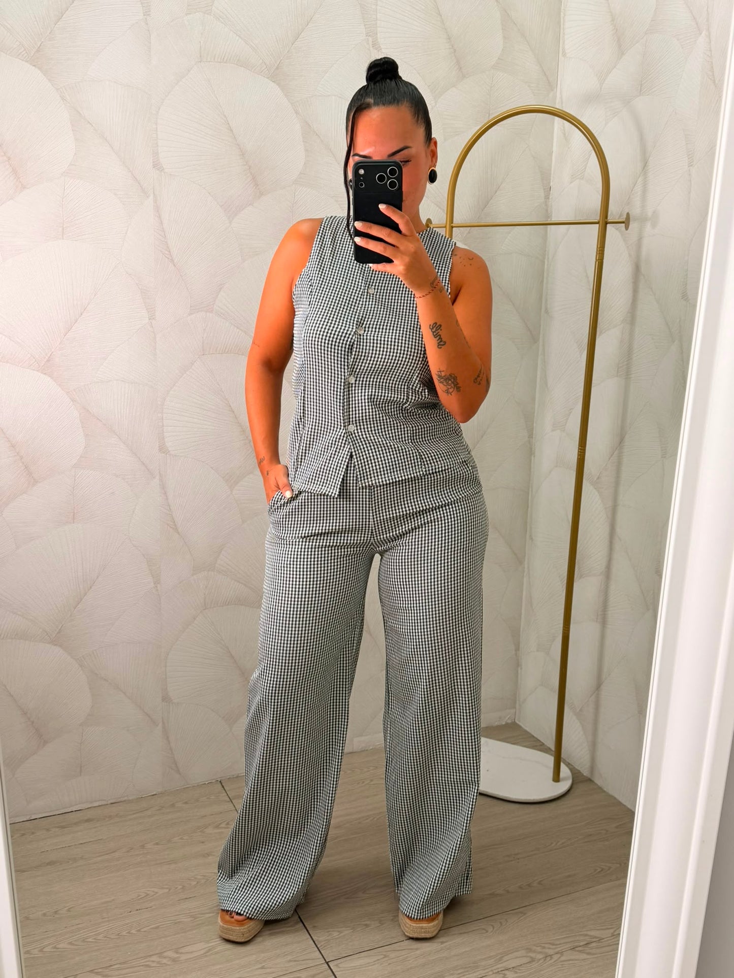 CONJUNTO TOP Y PANTALÓN CUADRITOS