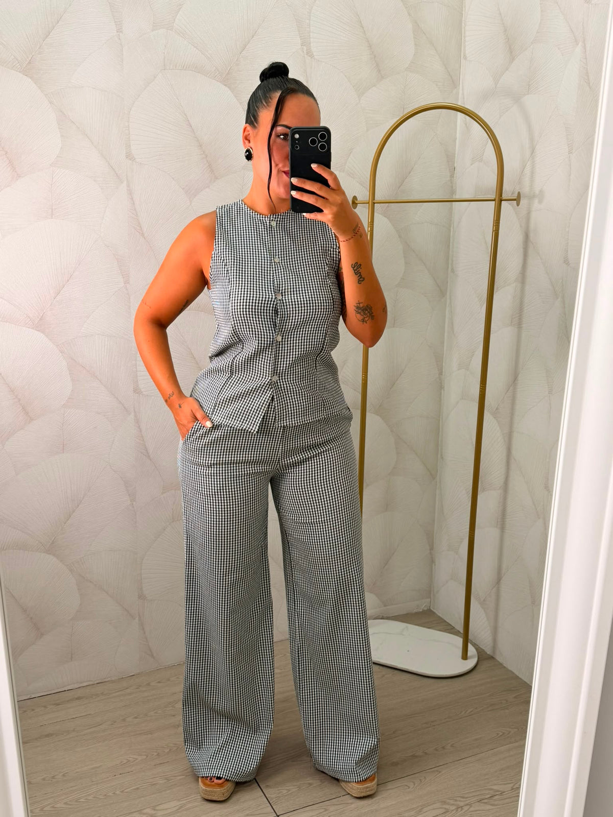 CONJUNTO TOP Y PANTALÓN CUADRITOS