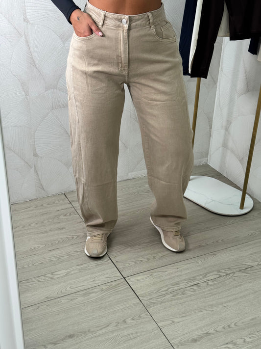 PANTALÓN VAQUERO BEIGE BALLON
