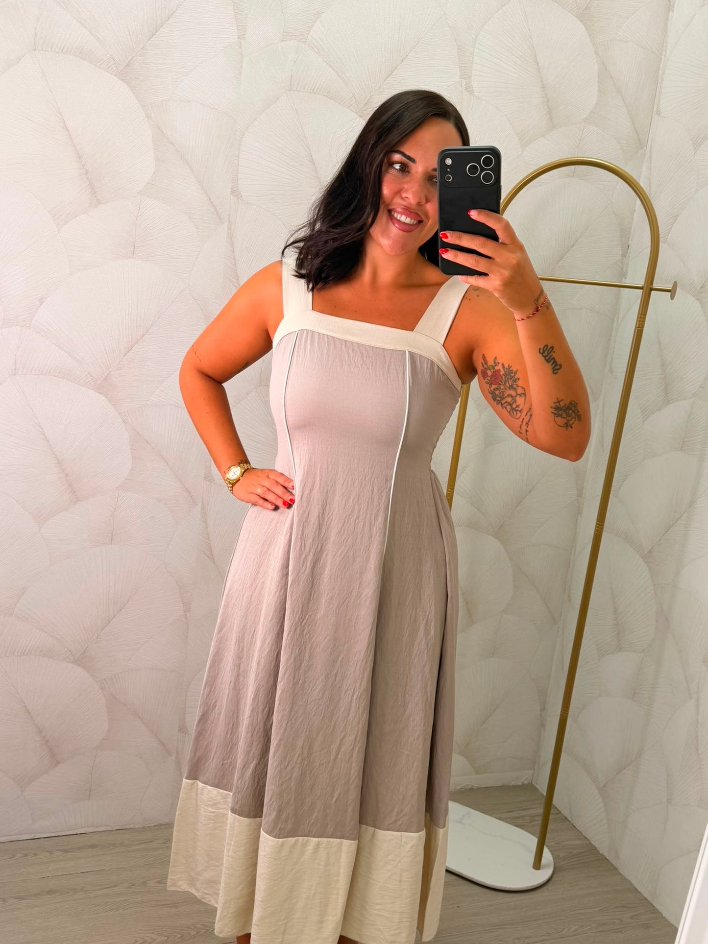 VESTIDO COMBINADO BEIGE