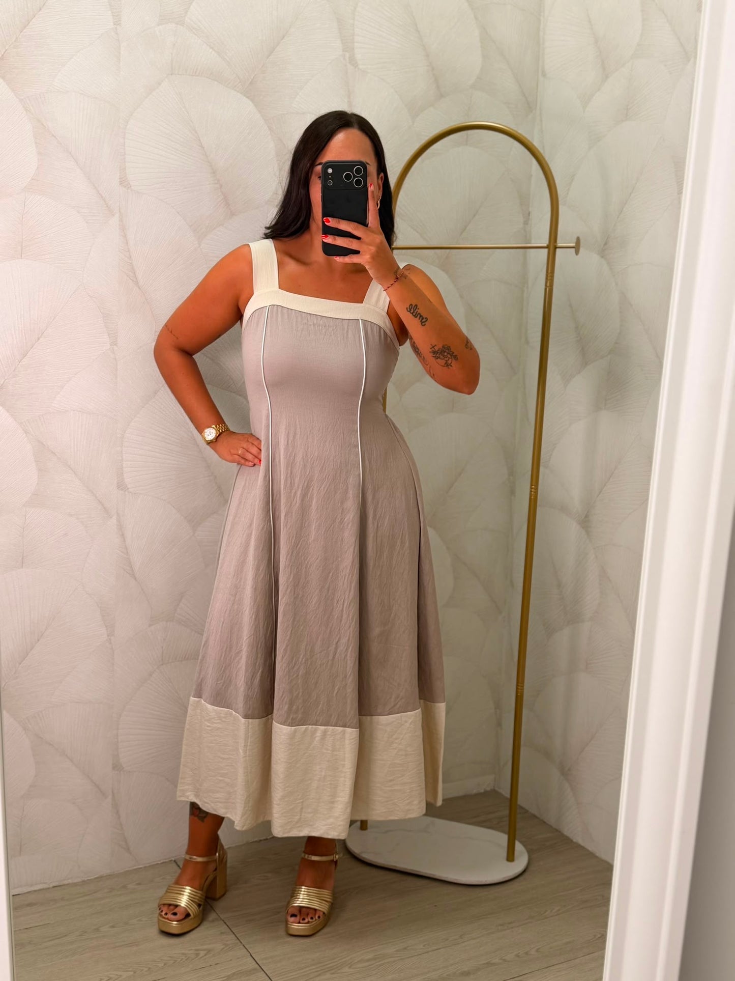 VESTIDO COMBINADO BEIGE