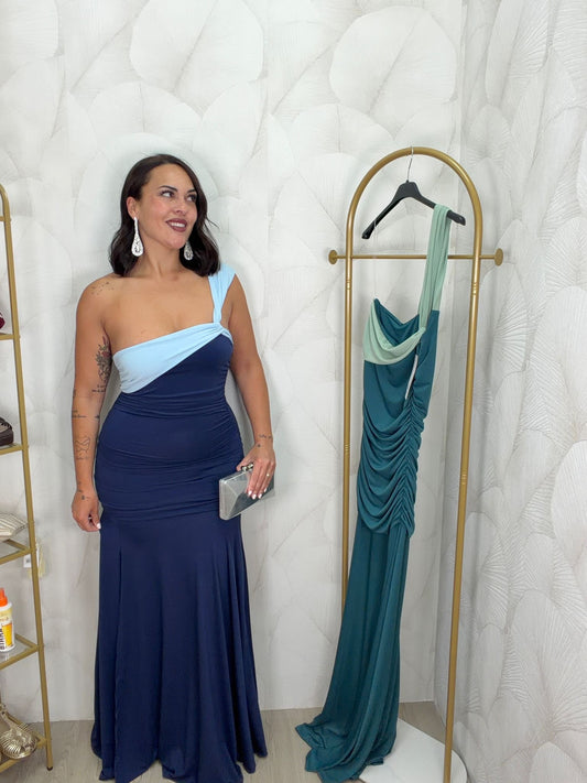 VESTIDO DRAPEADO LATERAL BICOLOR