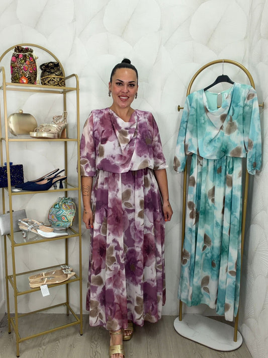 VESTIDO GASA ESTAMPADO FLORES ACUARELA